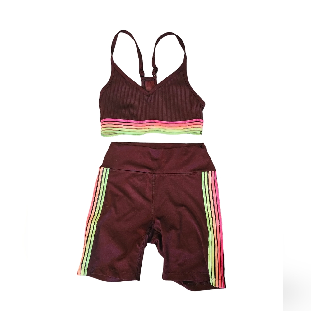 VS Pink Ultimate bike shorts and sport bra set.